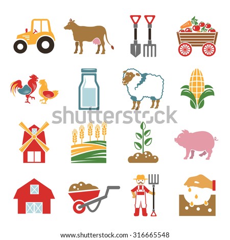 Set Farm Icons Farm Animals Food Stock Vector 150622706 - Shutterstock