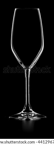 Glass, Champagne, Transparent, Silhouette. Champagne glass silhouette - isolated on black.
