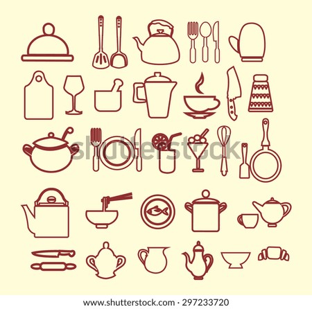 Restaurant Kitchenware line icons set dinner restaurant eating stock vector 241406773 Restaurant Kitchenware line icons set dinner restaurant eating stock vector 241406773