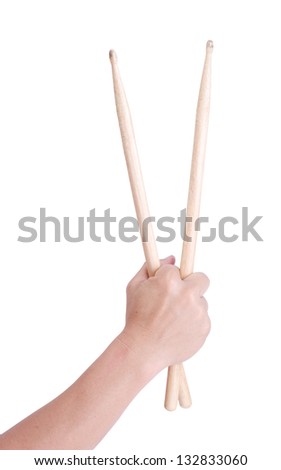 Male hands holding drum sticks.isolated backgrund - stock photo