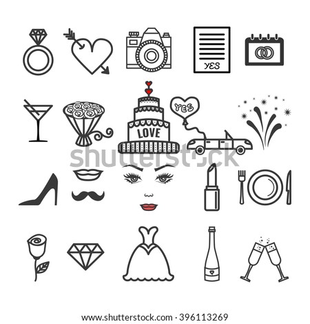 vector line wedding Icon Set Line Image stock Set Wedding de Icon vectorielle