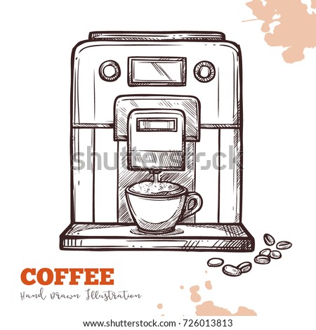 Coffee Machine Black Hand Drawn Sketch Isolated Modern Espresso Maker In Vintage Engraved Style Coffee Machine Black Hand Drawn Sketch Isolated Modern Espresso Maker In Vintage Engraved Style