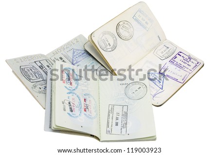 Passport Stamps Three Passports Opened Stamped Stock Photo 119003923 ...