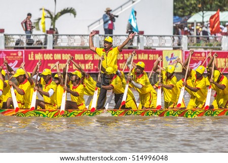 Soc Trang, Vietnam - November 13, 2016: Traditional khmer boat racing named Doi Ghe Ngo held in Soc Trang, November 13, Vietnam.