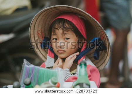 Soc Trang, Vietnam - November 13, 2016: Unidentified beautiful little vietnamese girl in Soc Trang, November 13, 2016, Vietnam.