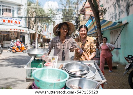 Soc Trang, Vietnam - November 13, 2016: Local barber in Chinatown area in Soc Trang, November 13, 2016, Vietnam.