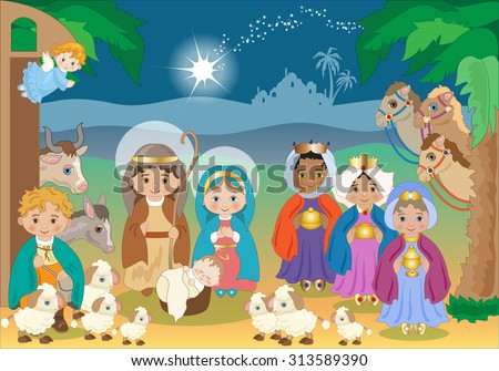 Nativity Scene Children Stock Vector 313589390 - Shutterstock