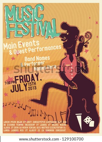 Vector Illustration Of Music Event Poster Template With A Stylized Bass Player Vector Illustration Of Music Event Poster Template With A Stylized Bass Player