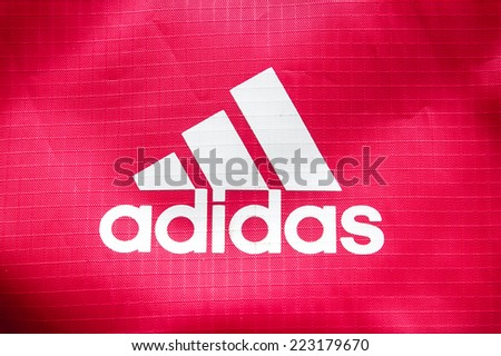 October 2014 - BERLIN: the logo of the brand cloth bags "Adidas",