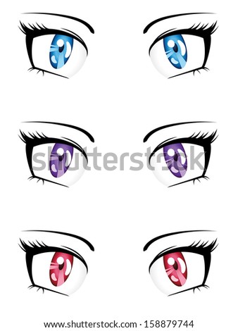 A set of eyes in manga style on white background. - stock vector