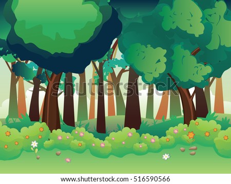 Cartoon Summer Forest Landscape Green Shrubs Stock Vector 516590566 ...