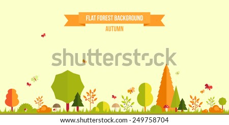 Autumn forest flat background. Simple and cute landscape for your design