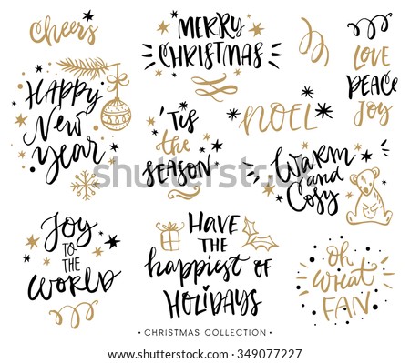 Christmas calligraphy phrases. Hand drawn design elements. Handwritten modern lettering.