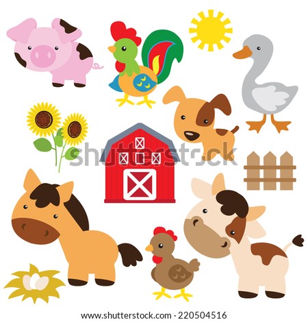 Farm Animals Vector Illustration Stock Vector 220504516 - Shutterstock