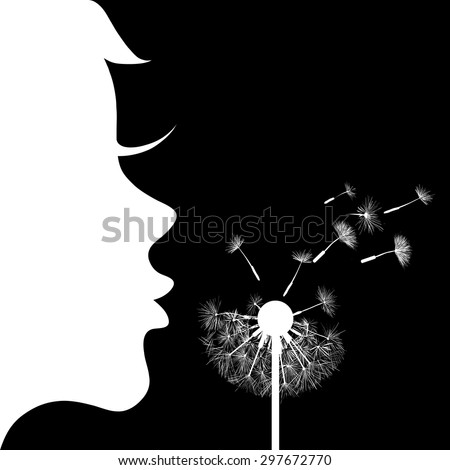 Vector Illustration Silhouette Girl Blowing Dandelion Stock Vector ...