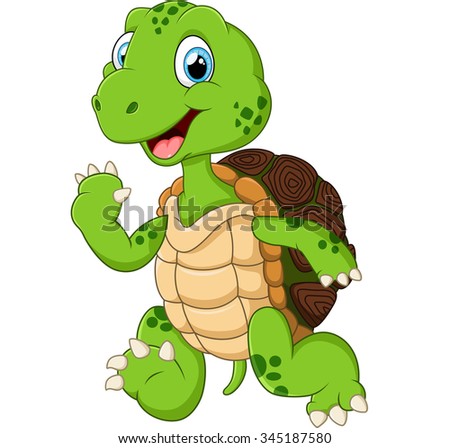 Cute Green Waving Turtle Stock Vector 346094480 - Shutterstock