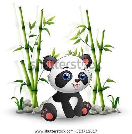 Vector illustration of Baby panda sitting among bamboo stem