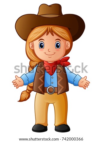 Vector Illustration Cute Little Cowgirl Cartoon Stock Vector (Royalty
