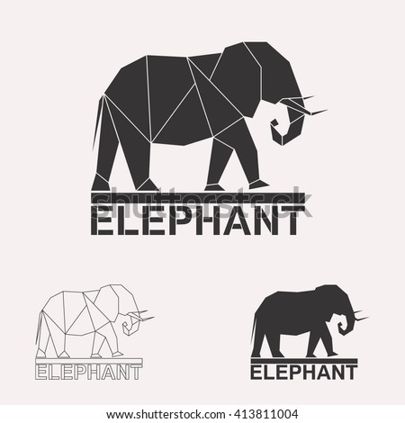 Elephant logo set. Elephant geometric lines silhouette isolated on white background vintage vector design element illustration set