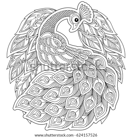 Peacock Adult Antistress Coloring Page Black Stock Vector ...