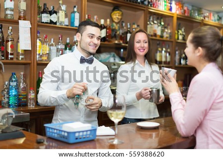 bartender smiling barista working bar focus stock photo royalty bartender barista