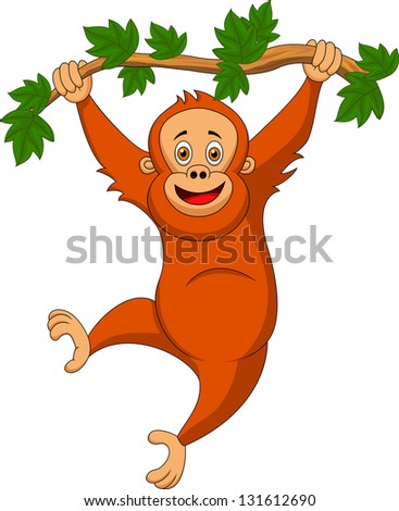 Cute Orangutan Cartoon Hanging On Tree Stock Vector 131612690 ...