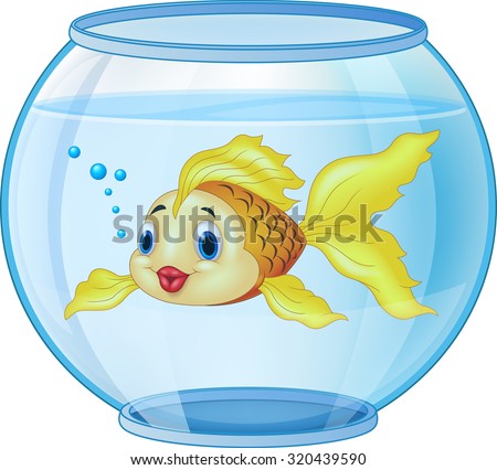 Cartoon golden fish in the aquarium