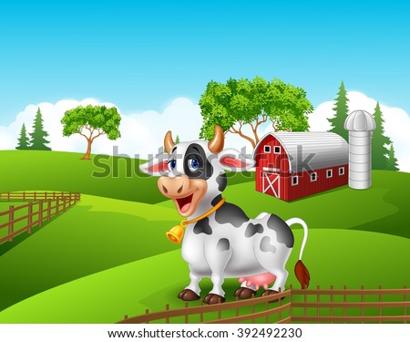 Cartoon happy cow smile in the farm