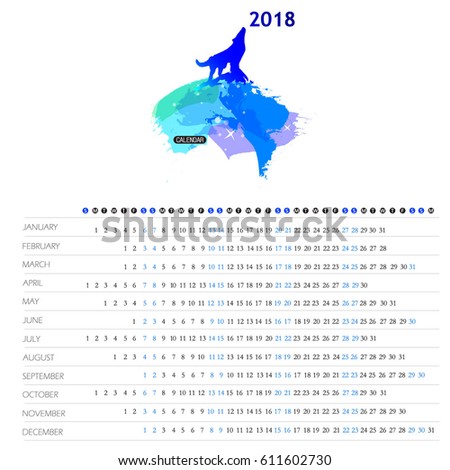 Abstract wolf. Horizontal vector template for calendar 2018. Eps 10