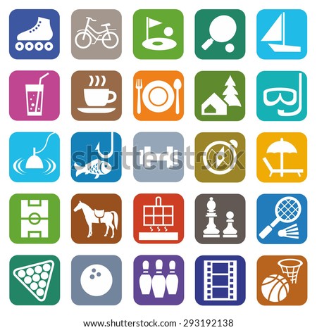 Icons, leisure, entertainment, tourism, color, flat. Colored flat icons ...