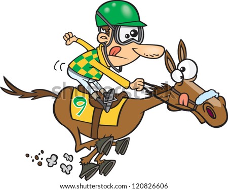 stock vector cartoon jockey riding a horse in a race 120826606