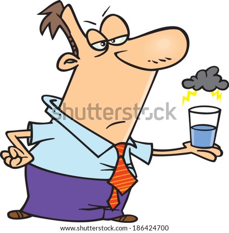 pessimistic cartoon man with a glass half empty - stock vector