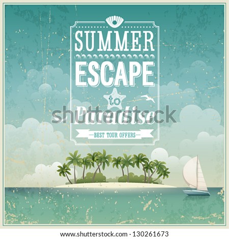 Vintage seaside view poster. Vector background.