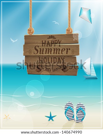 Beautiful seaside view poster. Vector background.