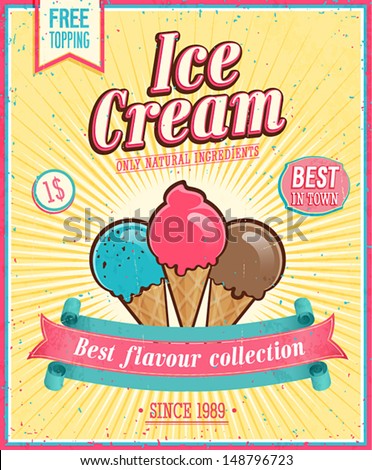 Vintage Ice Cream Poster. Vector illustration.