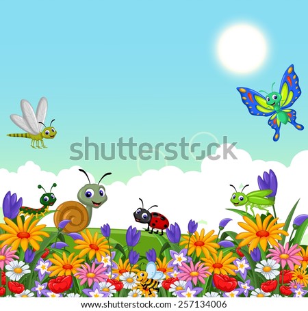 Cute Collection Insects Flower Garden Stock Vector 257134006 - Shutterstock