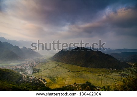 Patchwork rice field in Mai Chau, Hoa Binh province, Vietnam