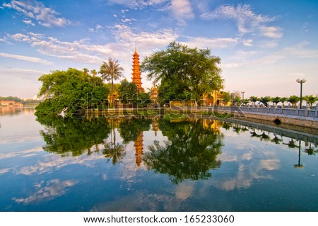 Tran Quoc pagoda in early morning in Hanoi, Vietnam