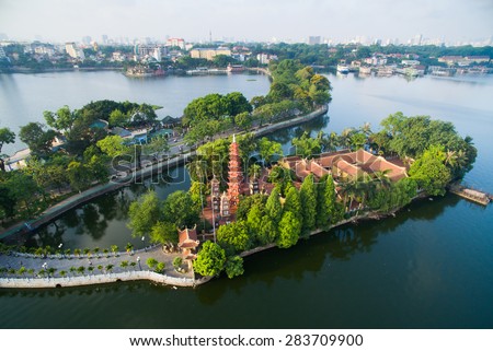Tran Quoc pagoda in early morning in Hanoi, Vietnam