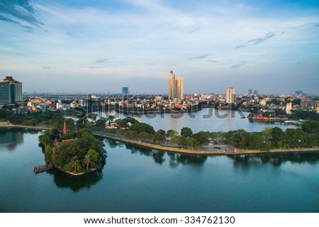 Hanoi, Vietnam - June 29, 2015: Aerial view of Hanoi skyline cityscape near Thanh Nien street.