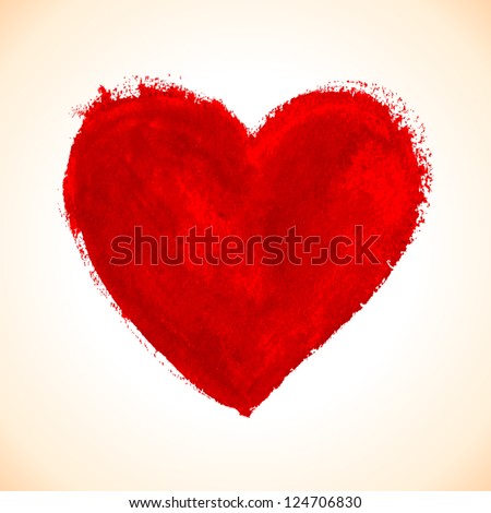Hand-drawn painted red heart, vector element for your design