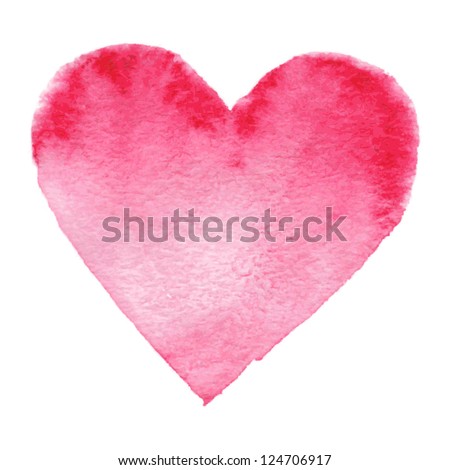 Watercolor painted red heart, vector element for your design