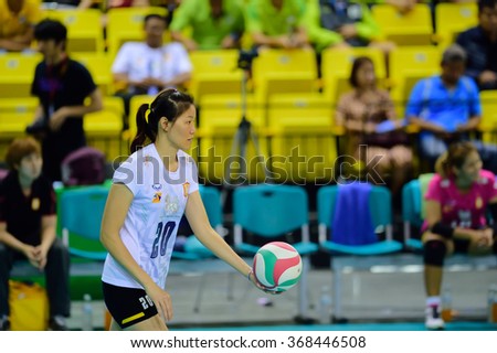 PATHUMTHANI,THAILAND, JAN 2016: Nguyen Thi Ngoc Hoa player of BGVC in action during geam Volleyball Thailand league 2016, BangkokGlassVC and King-BangkokVC at BG Hall on January 24,2016 in Thailand