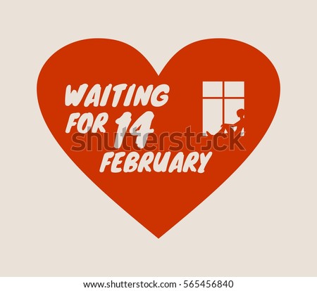 Happy valentines day and wedding design elements. Vector illustration. Window and waiting woman placed on the heart silhouette . Background relative to valentines day. Celebration card pattern