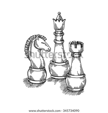 The game of chess, chess pieces,vector hand drawing