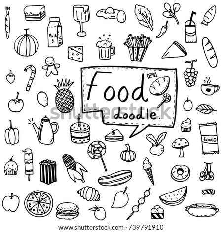 Doodle Food Set 50 Various Products Stock Vector 136533875 - Shutterstock