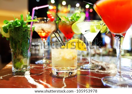 Colorful cocktails close up - stock photo