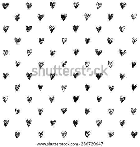 hand-drawn doodle seamless pattern with hearts