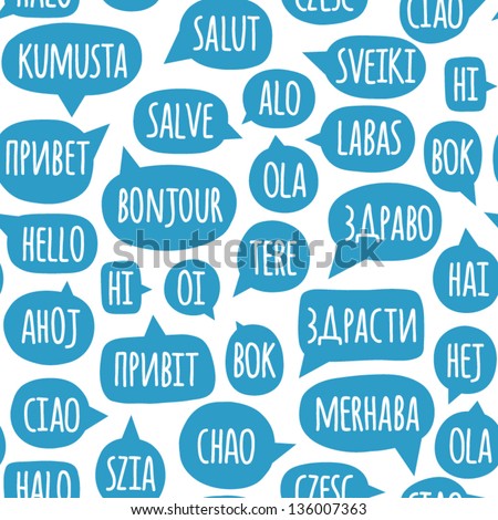 stock vector seamless pattern with speech bubbles with the word hello in different languages welcome background 136007363