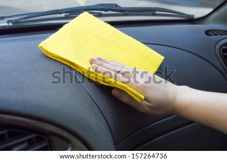 Man Cleaning Car Interior Yellow Cloth Stock Photo 157264736